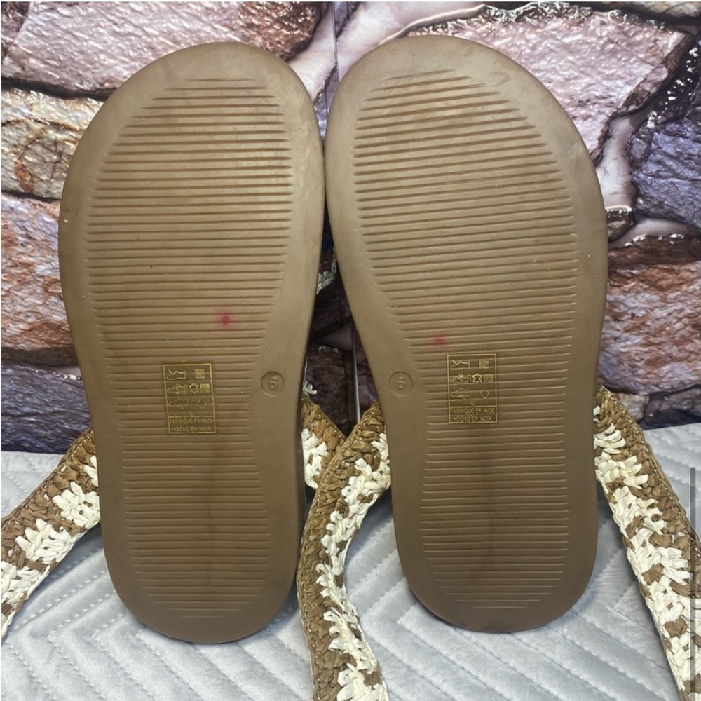 Free People Roma Raffia Platform Blue and Cream Sandals - Picture 9 of 10